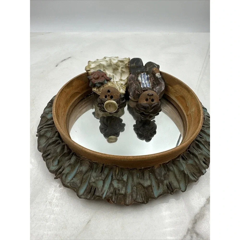Carol Kaminski Art Pottery Mirror Handpainted Sitting Courting Couple CK Signed